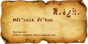 Mácsik Ákos névjegykártya